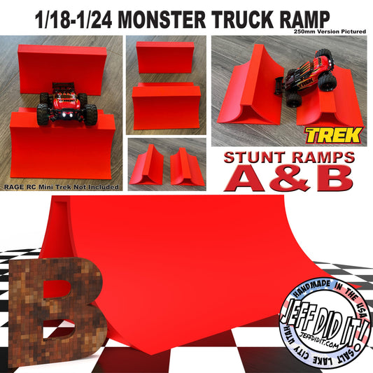 1/24th Monster Truck Extreme Stunt Ramp B - XTRA WIDE 300mm - Works as Display Stand - Includes Anti Slip Rubber Feet