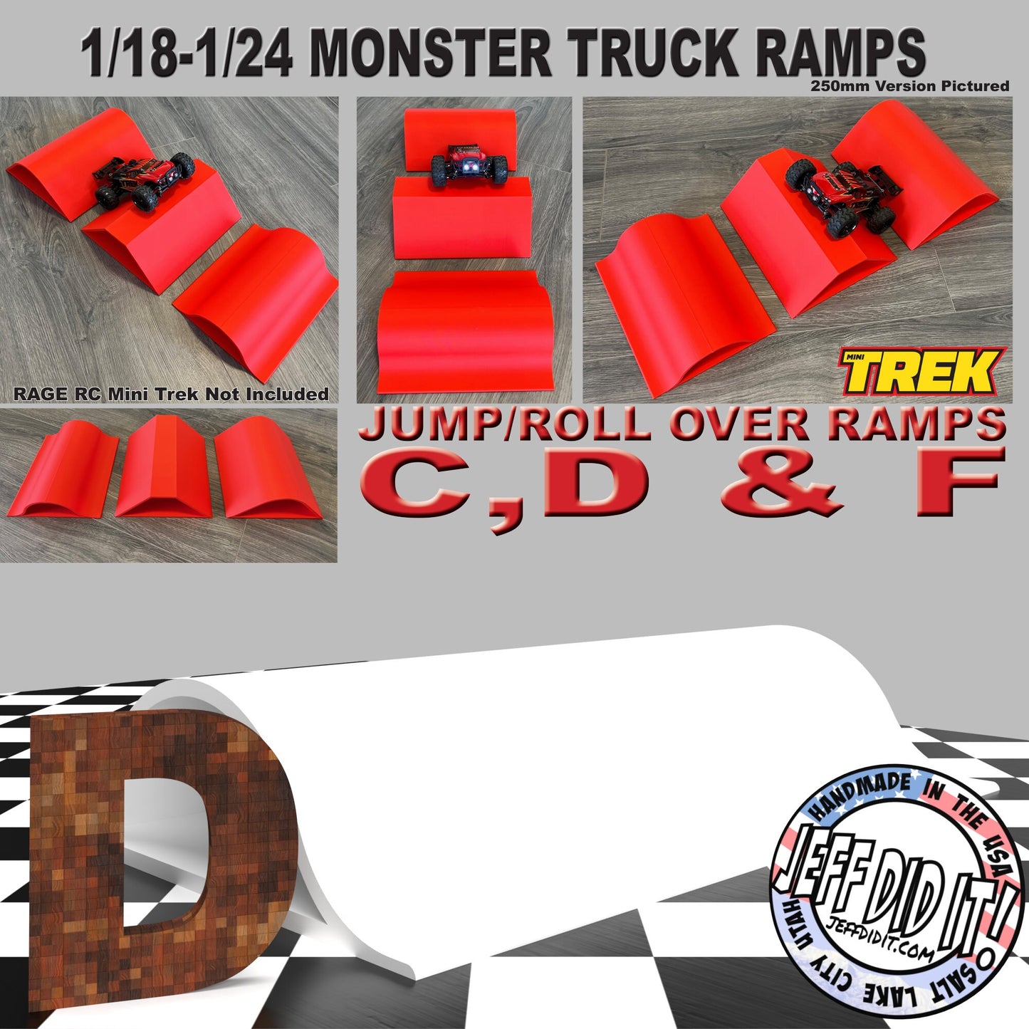 1/24th Monster Truck Ramp D XTRA WIDE - Works as Display Stand - Includes Anti Slip Rubber Feet