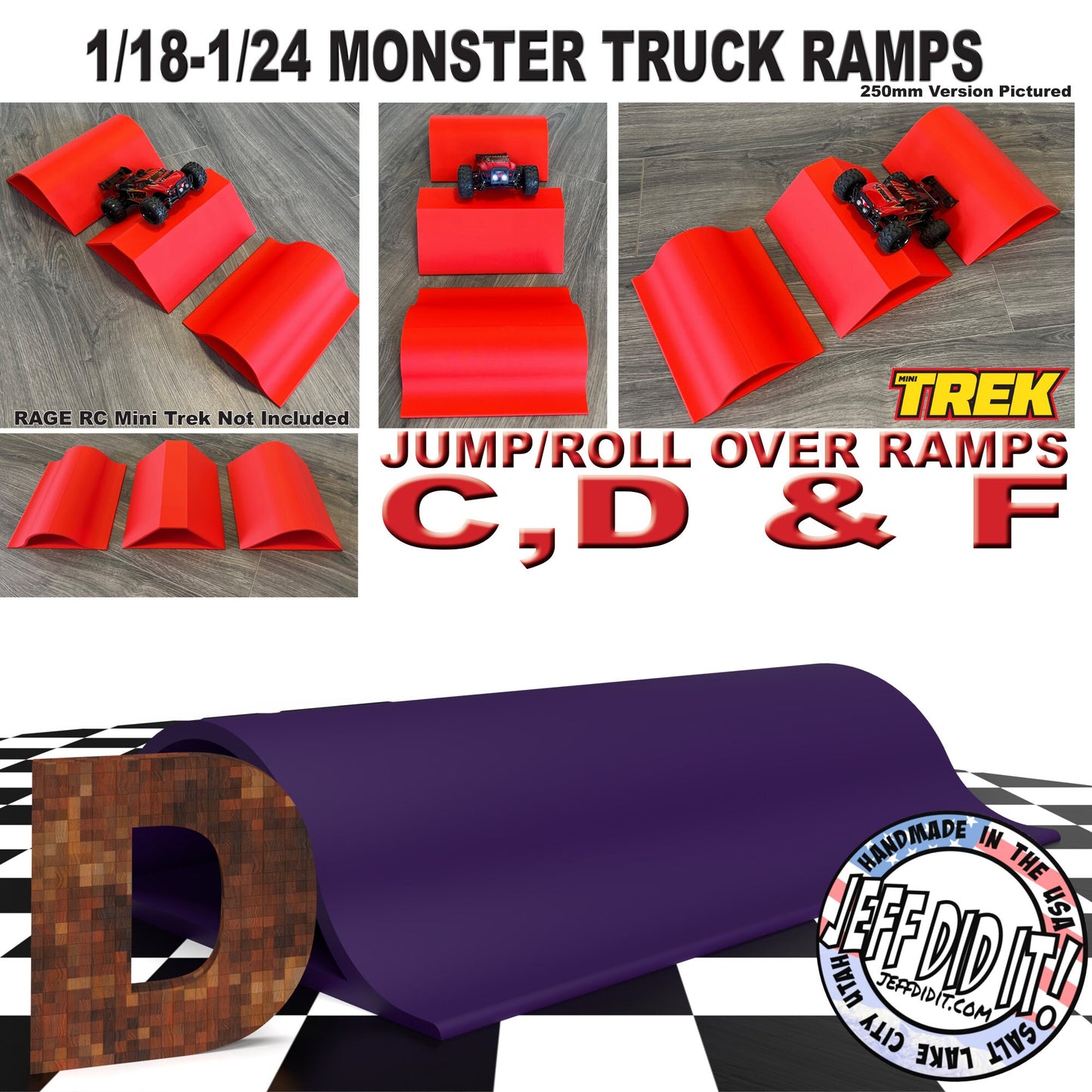 1/24th Monster Truck Ramp D XTRA WIDE - Works as Display Stand - Includes Anti Slip Rubber Feet