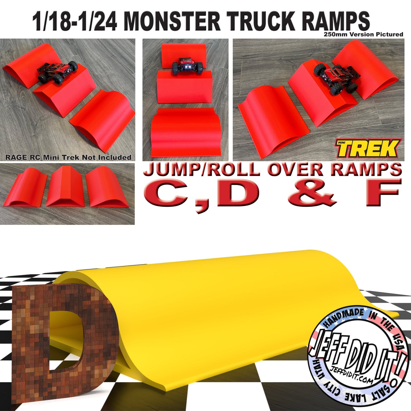 1/24th Monster Truck Ramp D XTRA WIDE - Works as Display Stand - Includes Anti Slip Rubber Feet