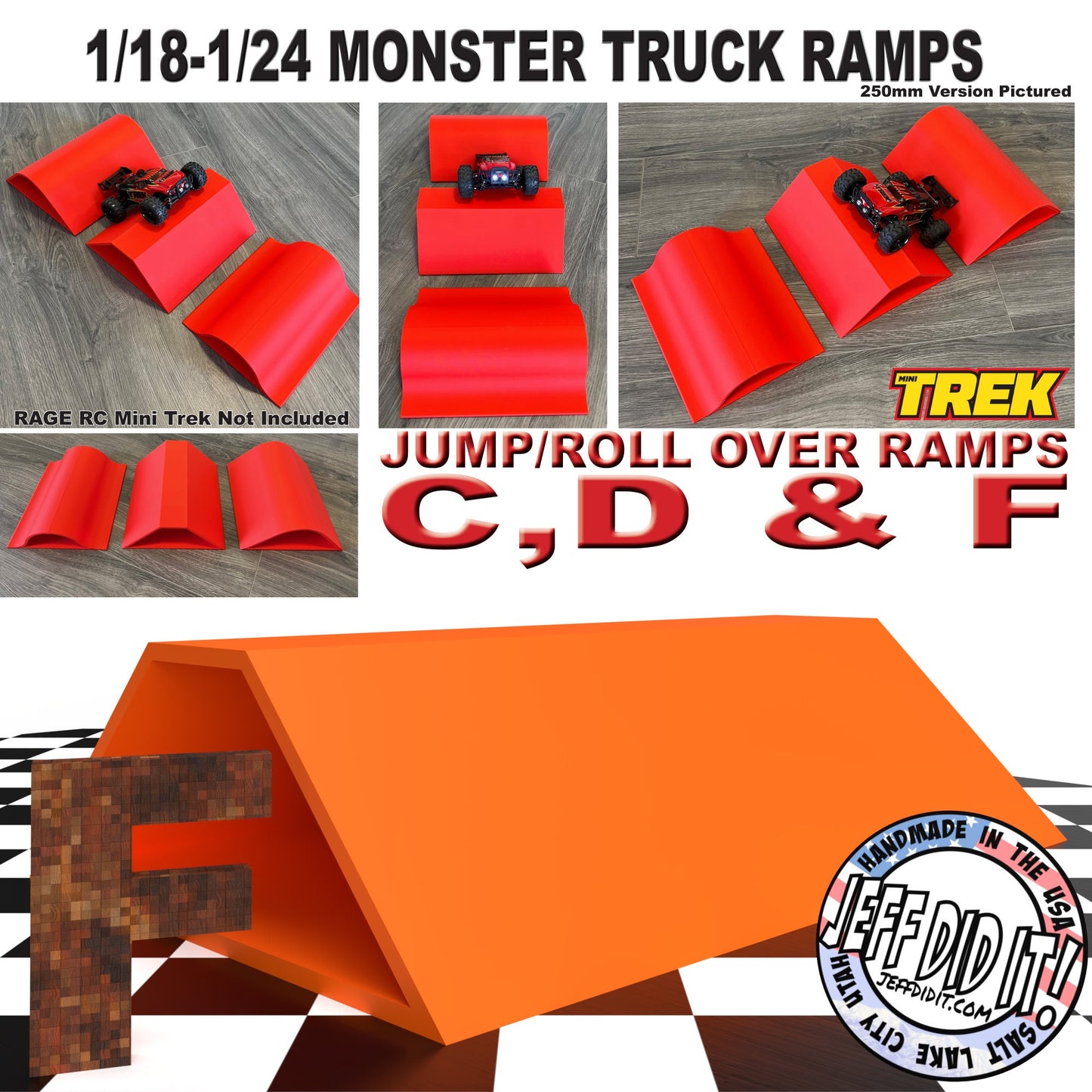 1/24th Monster Truck Ramp F XTRA WIDE - Works as Display Stand - Includes Anti Slip Rubber Feet