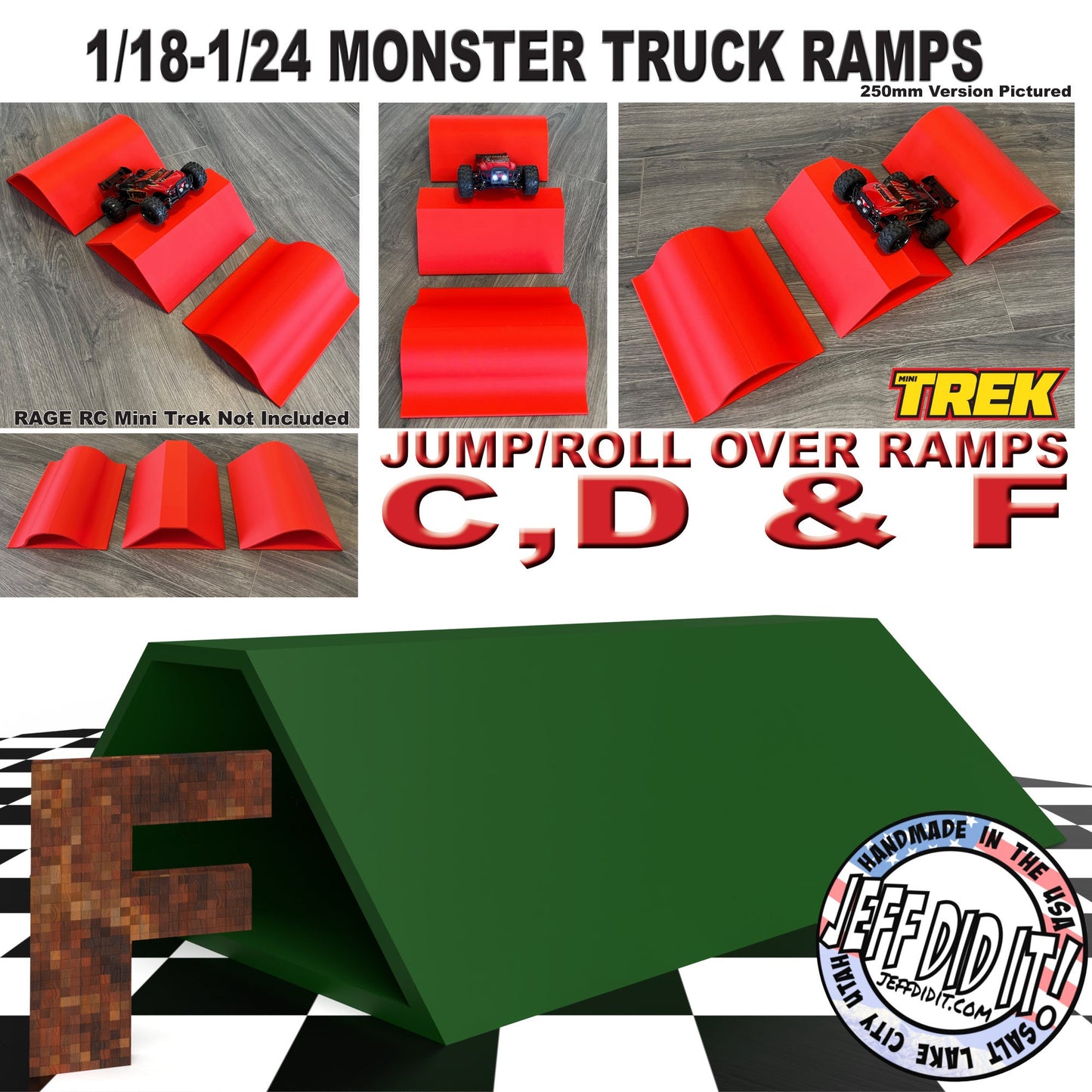 1/24th Monster Truck Ramp F XTRA WIDE - Works as Display Stand - Includes Anti Slip Rubber Feet