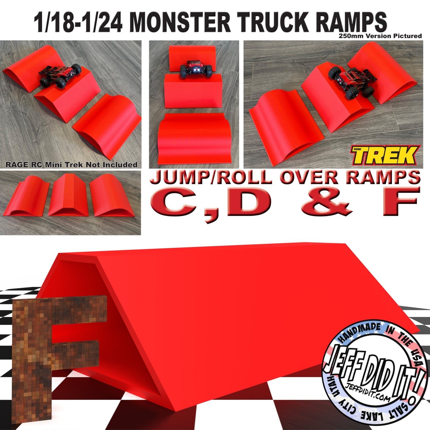 1/24th Monster Truck Ramp F XTRA WIDE - Works as Display Stand - Includes Anti Slip Rubber Feet