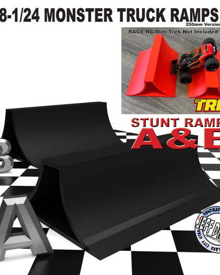 1/24th Monster Truck Stunt Ramp Set Includes 2 Stunt/Jump Ramps - Wide 250mm - Includes Anti Slip Rubber Feet - Great Gift!