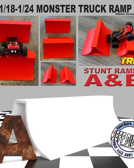 1/24th Monster Truck Stunt Ramp A - Catch Big Air - WIDE 250mm- Works as Display Stand - Includes Anti Slip Rubber Feet