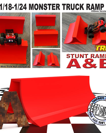 1/24th Monster Truck Stunt Ramp A - Catch Big Air - WIDE 250mm- Works as Display Stand - Includes Anti Slip Rubber Feet