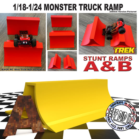 1/24th Monster Truck Stunt Ramp A - Catch Big Air - WIDE 250mm- Works as Display Stand - Includes Anti Slip Rubber Feet