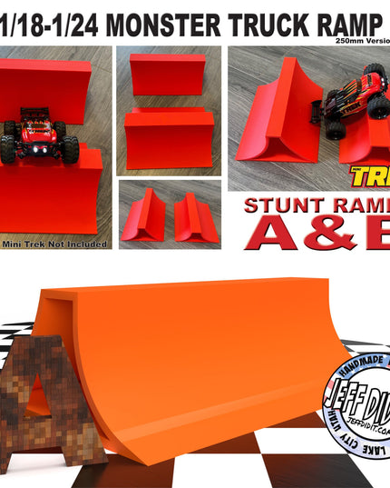 1/24th Monster Truck Stunt Ramp A - Catch Big Air - WIDE 250mm- Works as Display Stand - Includes Anti Slip Rubber Feet