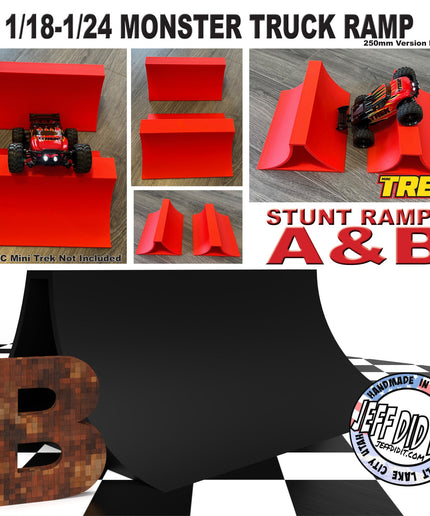 1/24th Monster Truck Stunt Ramp Ramp B - WIDE 250mm - Catch HUGH air! - Works as Display Stand - Includes Anti Slip Rubber Feet