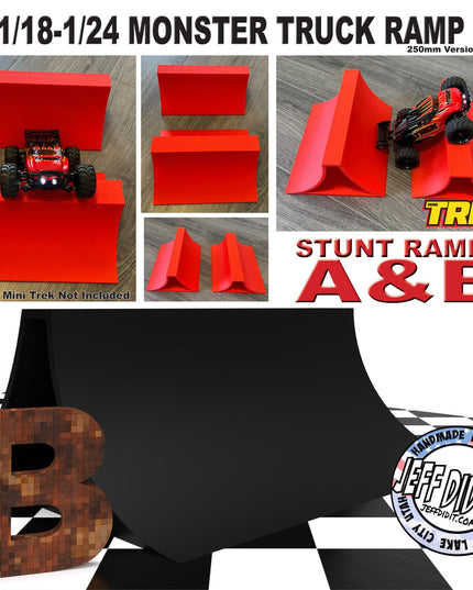 1/24th Monster Truck Stunt Ramp Ramp B - WIDE 250mm - Catch HUGH air! - Works as Display Stand - Includes Anti Slip Rubber Feet