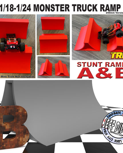 1/24th Monster Truck Stunt Ramp Ramp B - WIDE 250mm - Catch HUGH air! - Works as Display Stand - Includes Anti Slip Rubber Feet