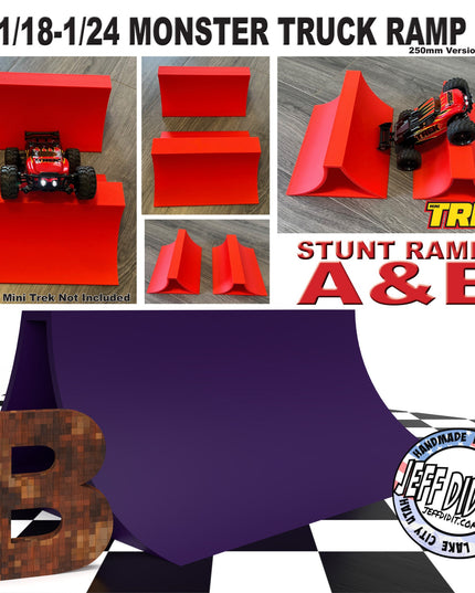 1/24th Monster Truck Stunt Ramp Ramp B - WIDE 250mm - Catch HUGH air! - Works as Display Stand - Includes Anti Slip Rubber Feet