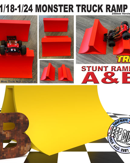 1/24th Monster Truck Stunt Ramp Ramp B - WIDE 250mm - Catch HUGH air! - Works as Display Stand - Includes Anti Slip Rubber Feet