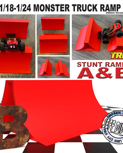 1/24th Monster Truck Stunt Ramp Ramp B - WIDE 250mm - Catch HUGH air! - Works as Display Stand - Includes Anti Slip Rubber Feet