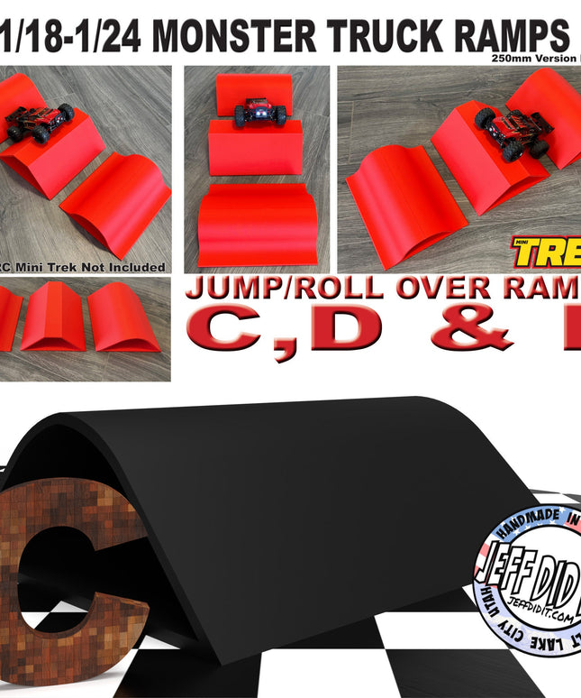 1/24th Monster Truck Jump / Roll Over Ramp Ramp C - WIDE 250mm - Works as Display Stand - Includes Anti Slip Rubber Feet - Lot of Fun!