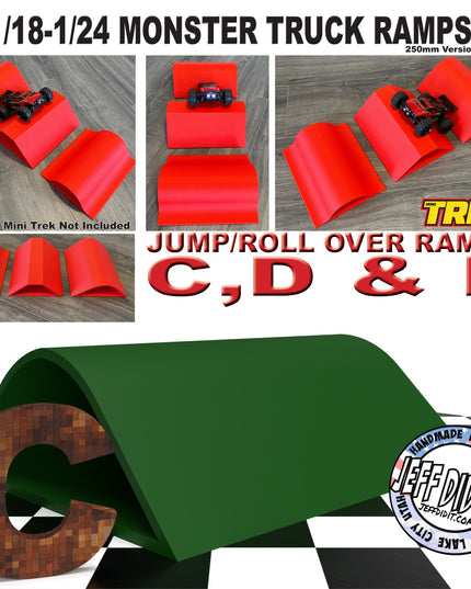 1/24th Monster Truck Jump / Roll Over Ramp Ramp C - WIDE 250mm - Works as Display Stand - Includes Anti Slip Rubber Feet - Lot of Fun!