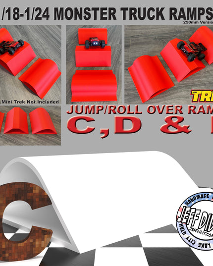 1/24th Monster Truck Jump / Roll Over Ramp Ramp C - WIDE 250mm - Works as Display Stand - Includes Anti Slip Rubber Feet - Lot of Fun!
