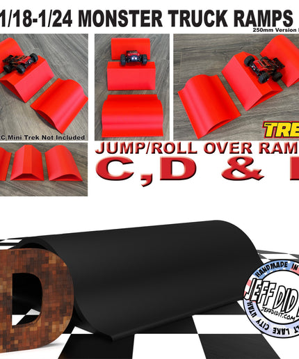 1/24th Monster Truck Jump / Roll Over Ramp D - WIDE  250mm - Works as Display Stand - Includes Anti Slip Rubber Feet - Fun for Hours!