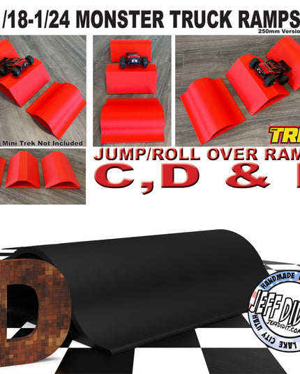 1/24th Monster Truck Jump / Roll Over Ramp D - WIDE  250mm - Works as Display Stand - Includes Anti Slip Rubber Feet - Fun for Hours!