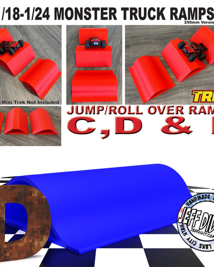 1/24th Monster Truck Jump / Roll Over Ramp D - WIDE  250mm - Works as Display Stand - Includes Anti Slip Rubber Feet - Fun for Hours!
