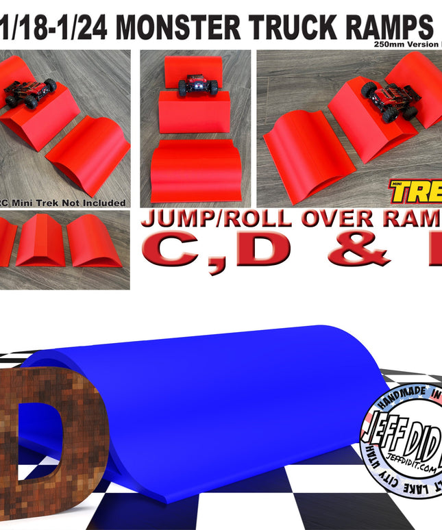 1/24th Monster Truck Jump / Roll Over Ramp D - WIDE  250mm - Works as Display Stand - Includes Anti Slip Rubber Feet - Fun for Hours!