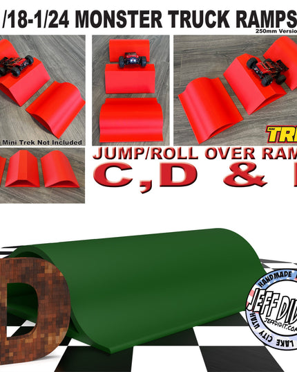 1/24th Monster Truck Jump / Roll Over Ramp D - WIDE  250mm - Works as Display Stand - Includes Anti Slip Rubber Feet - Fun for Hours!