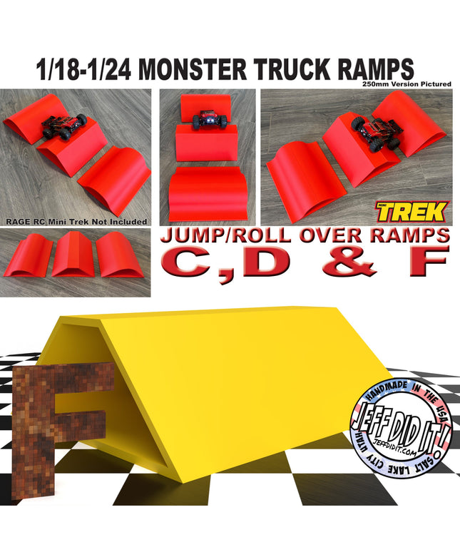 1/24th Monster Truck Ramp Jump / Roll Over F - WIDE 250mm - Works as Display Stand - Includes Anti Slip Rubber Feet - Fun for Hours