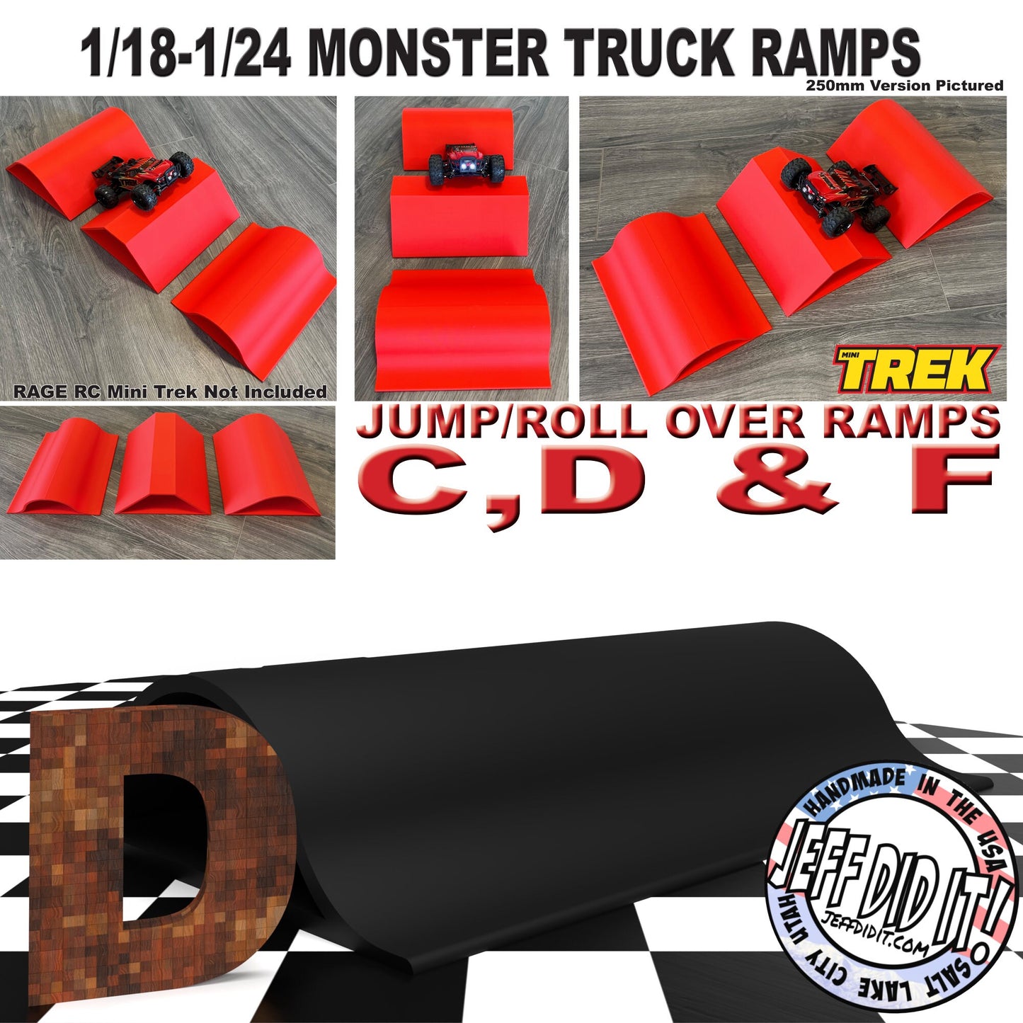 1/24th Monster Truck Ramp D XTRA WIDE - Works as Display Stand - Includes Anti Slip Rubber Feet