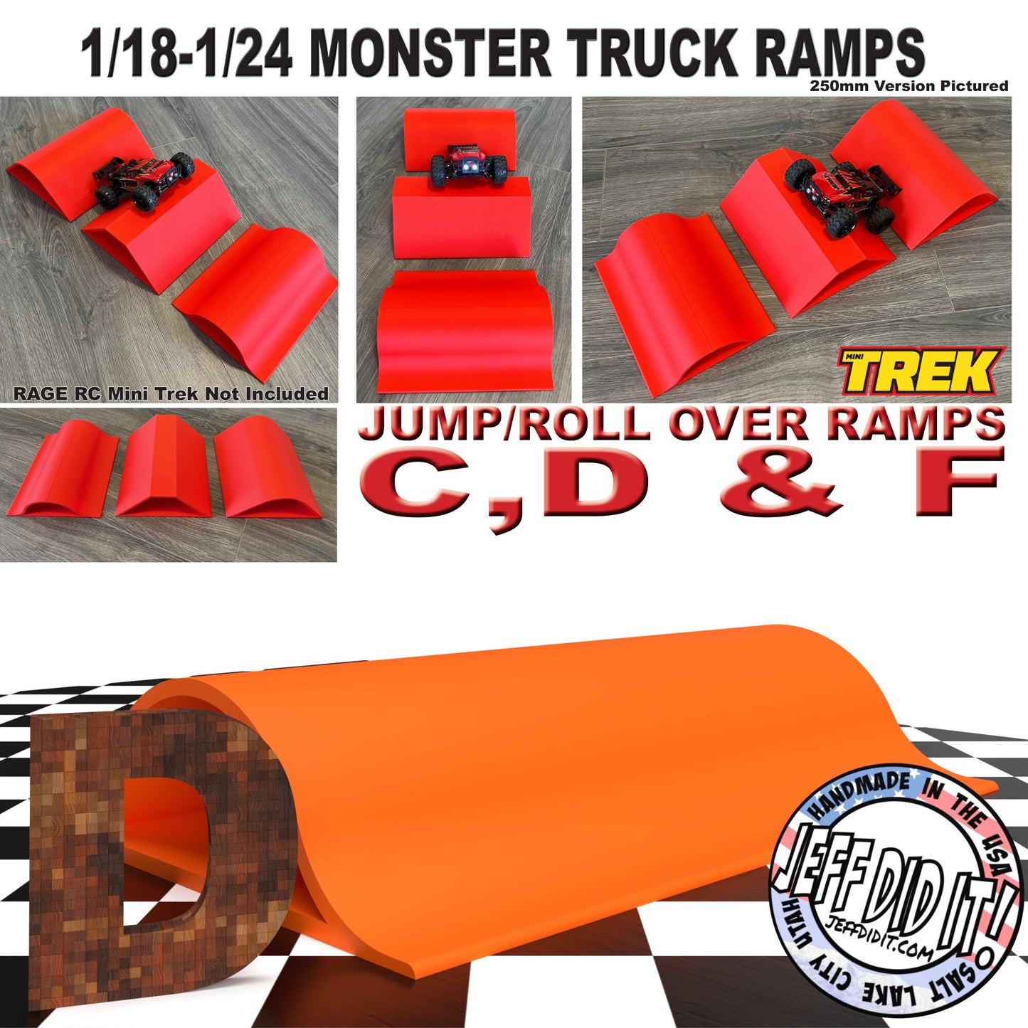 1/24th Monster Truck Ramp D XTRA WIDE - Works as Display Stand - Includes Anti Slip Rubber Feet