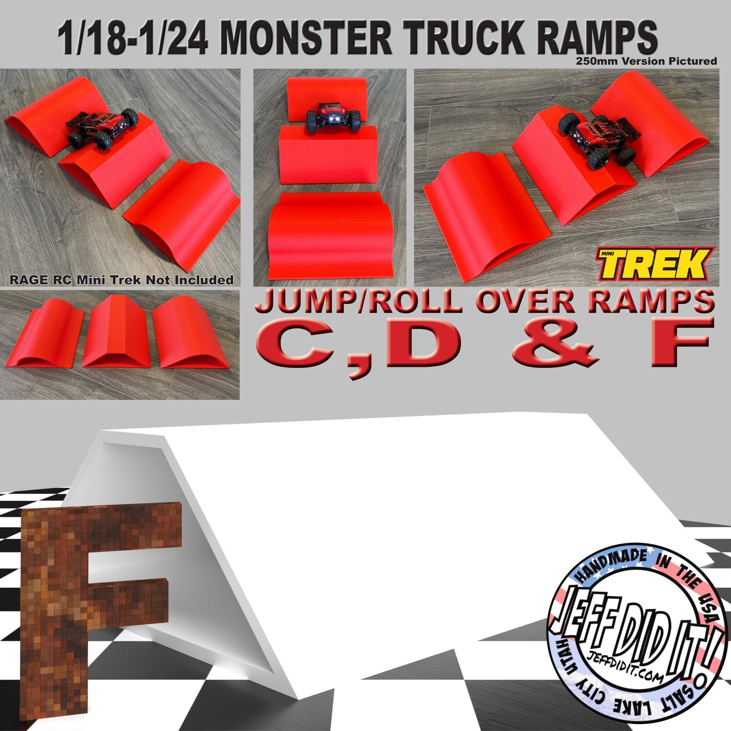 1/24th Monster Truck Ramp F XTRA WIDE - Works as Display Stand - Includes Anti Slip Rubber Feet