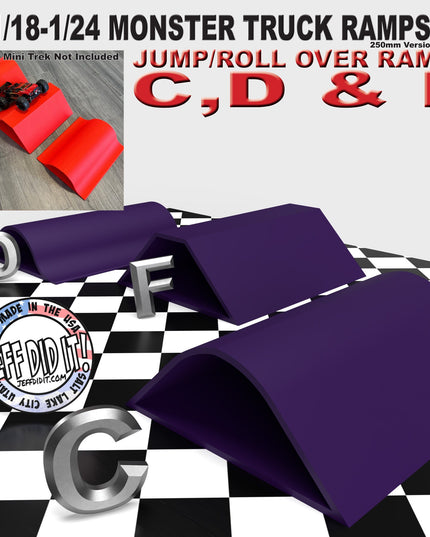1/24th Monster Truck Ramp Set Includes 3 Jump/Roll Over Ramps - WIDE 250mm - Includes Anti Slip Rubber Feet - Great Gift!