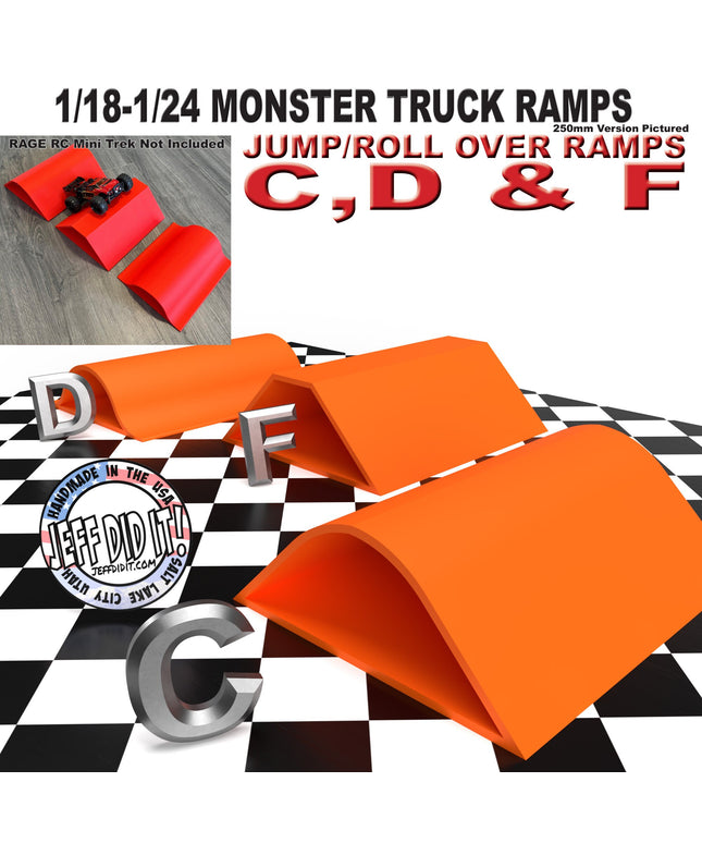 1/24th Monster Truck Ramp Set Includes 3 Jump/Roll Over Ramps - WIDE 250mm - Includes Anti Slip Rubber Feet - Great Gift!