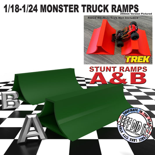 1/24th Monster Truck Stunt Ramp Set Includes 2 Stunt/Jump Ramps - XTRAWide 300mm - Includes Anti Slip Rubber Feet - Great Gift!