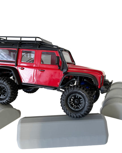 1/18 - 1/24th Over Sized Obstacles - 2 55 Gallon Half Drums & 1 Parking Block - Crawler Scale- Obstacle Course - Anti Slip Rubber Feet