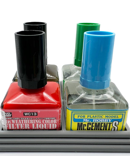 Anti-Tip 3D Printed Mr Hobby Cement Glue Weathering Quad Bottle Holder with Rubber Feet
