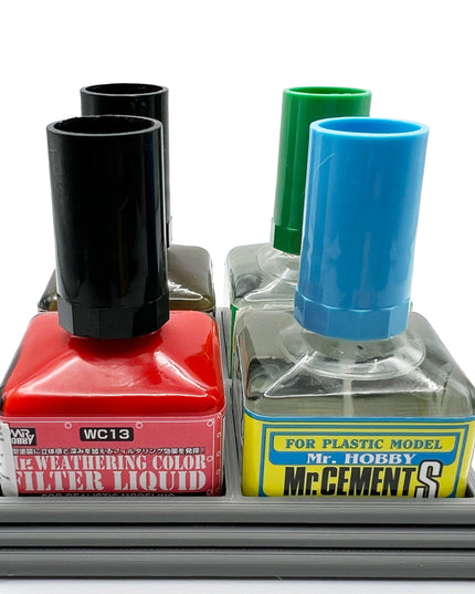 Anti-Tip 3D Printed Mr Hobby Cement Glue Weathering Quad Bottle Holder with Rubber Feet