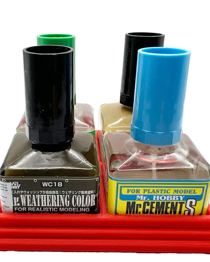 Anti-Tip 3D Printed Mr Hobby Cement Glue Weathering Quad Bottle Holder with Rubber Feet