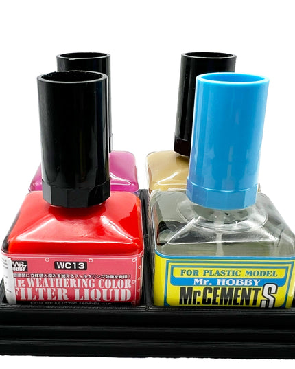 Anti-Tip 3D Printed Mr Hobby Cement Glue Weathering Quad Bottle Holder with Rubber Feet