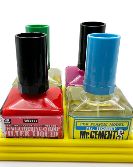 Anti-Tip 3D Printed Mr Hobby Cement Glue Weathering Quad Bottle Holder with Rubber Feet