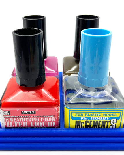 Anti-Tip 3D Printed Mr Hobby Cement Glue Weathering Quad Bottle Holder with Rubber Feet