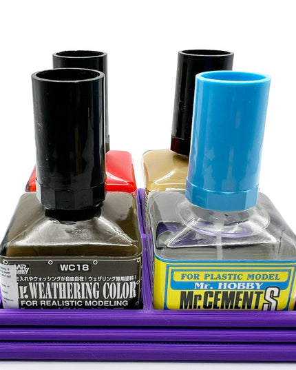 Anti-Tip 3D Printed Mr Hobby Cement Glue Weathering Quad Bottle Holder with Rubber Feet