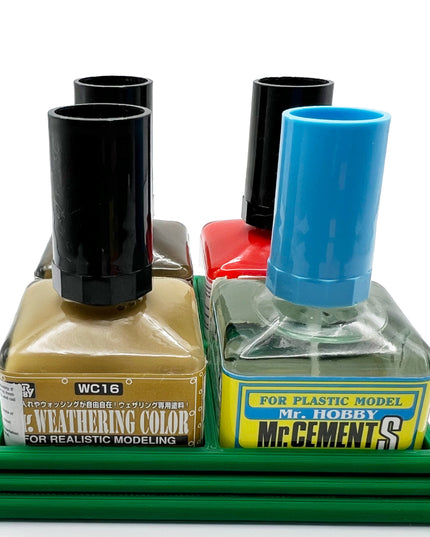 Anti-Tip 3D Printed Mr Hobby Cement Glue Weathering Quad Bottle Holder with Rubber Feet