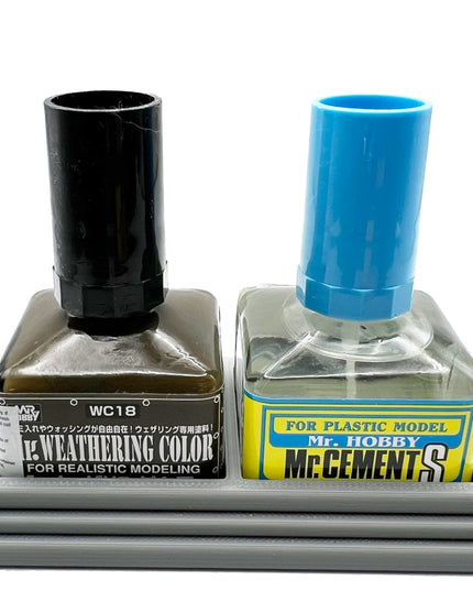Anti-Tip 3D Printed Mr Hobby Cement Glue Weathering Dual Bottle Holder with Rubber Feet