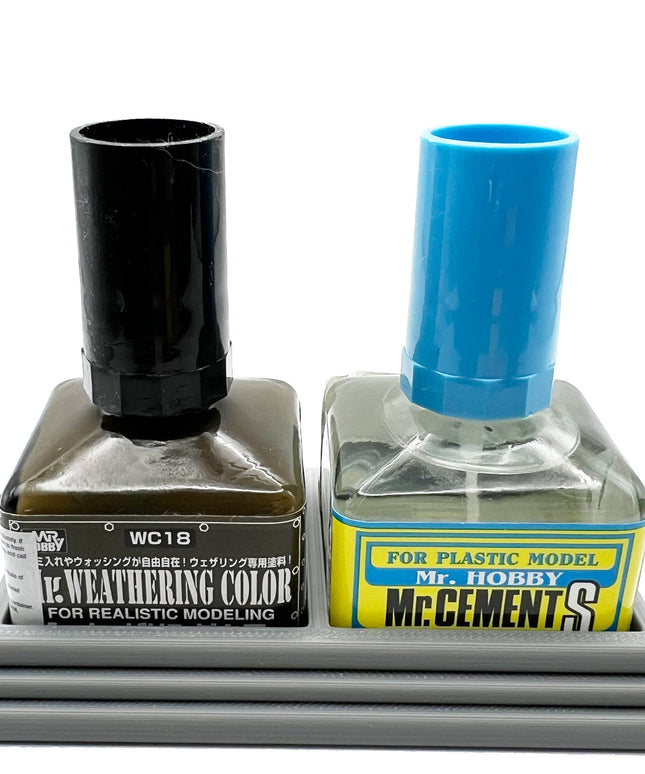 Anti-Tip 3D Printed Mr Hobby Cement Glue Weathering Dual Bottle Holder with Rubber Feet