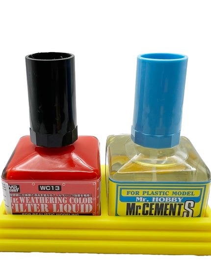 Anti-Tip 3D Printed Mr Hobby Cement Glue Weathering Dual Bottle Holder with Rubber Feet