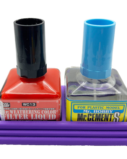 Anti-Tip 3D Printed Mr Hobby Cement Glue Weathering Dual Bottle Holder with Rubber Feet