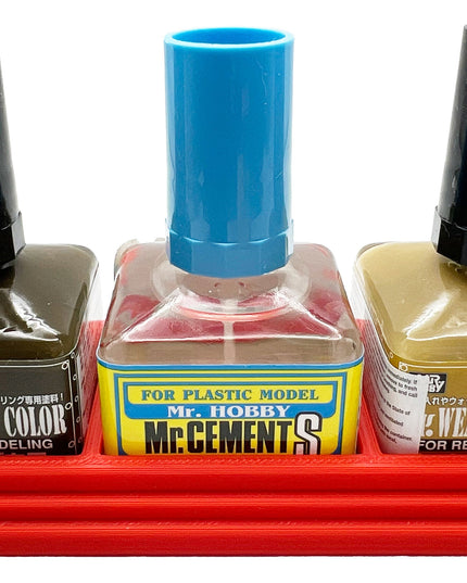 Anti-Tip 3D Printed Mr Hobby Cement Glue Weathering Triple Bottle Holder with Rubber Feet