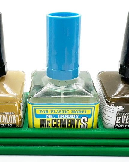 Anti-Tip 3D Printed Mr Hobby Cement Glue Weathering Triple Bottle Holder with Rubber Feet