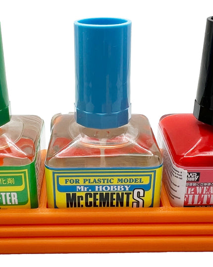Anti-Tip 3D Printed Mr Hobby Cement Glue Weathering Triple Bottle Holder with Rubber Feet
