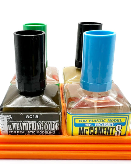 Anti-Tip 3D Printed Mr Hobby Cement Glue Weathering Quad Bottle Holder with Rubber Feet